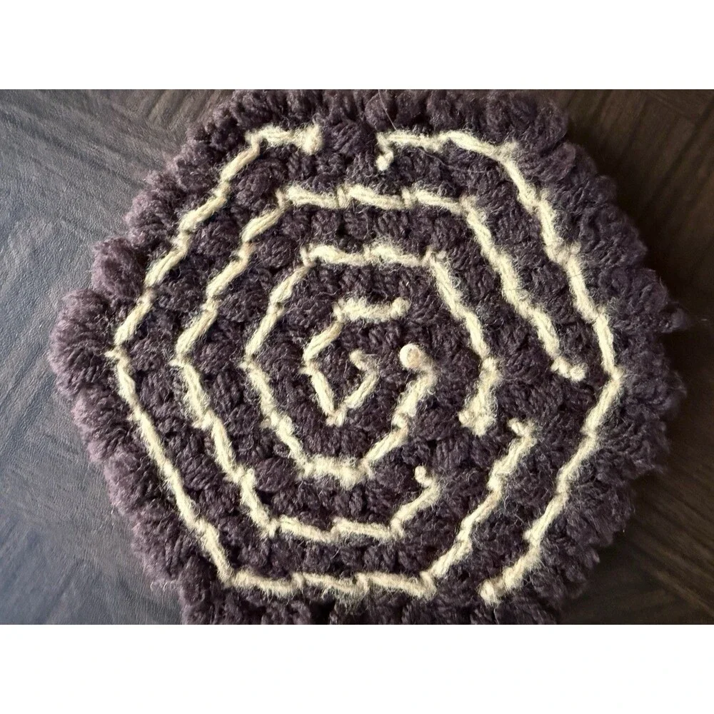 Vintage 1970's Loom Yarn Hot Pad Plate Pan Pot Holder Trivet Spiral Crochet